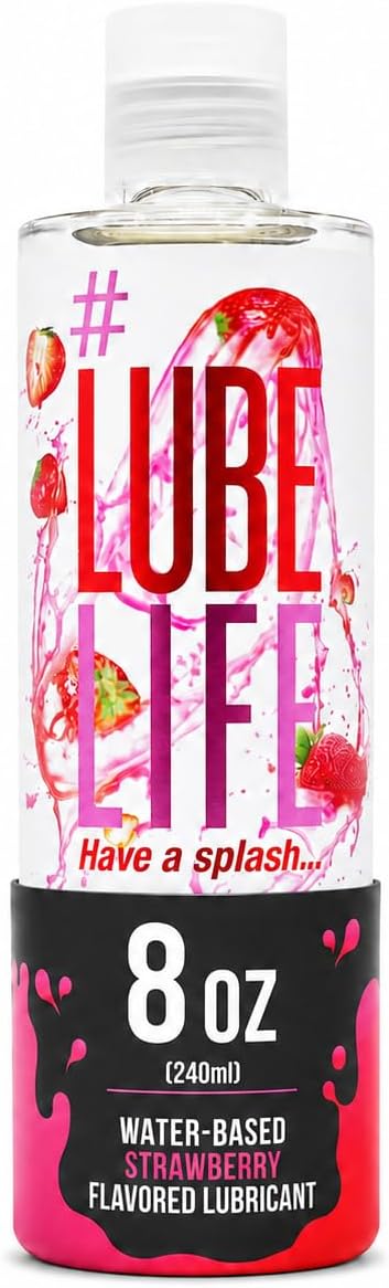 LUBELIFE Water-Based Strawberry Flavored Lubricant, Personal Lube for Men, Women and Couples, Made Without Added Sugar, 8 Fl Oz | Strawberry Flavored Water Based Lube, sugar free formula, kissable, easy water cleanup, body-safe vegan ingredients