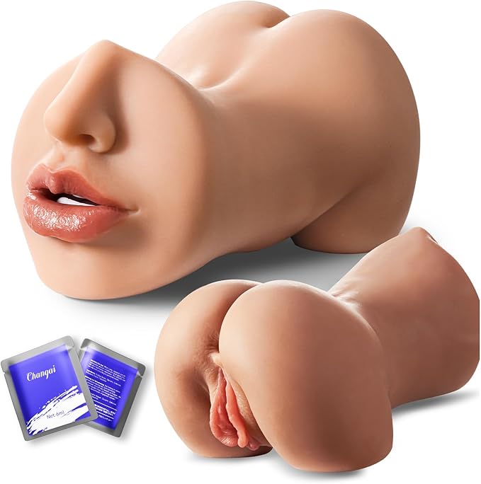 3-in-1 Male Masturbator for Men - Realistic Mouth Vagina and Anal 3D Textured Tunnel Sex Toy, Soft TPE Stroker for Endurance Training and Solo Pleasure Waterproof & Easy to Clean (A-Flesh)