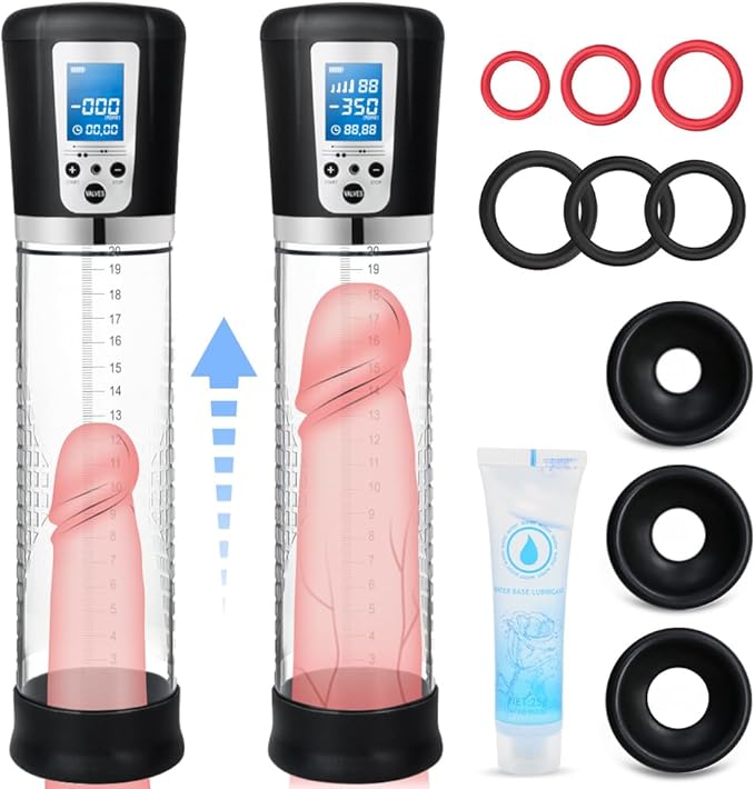 Male Penis Pump Sex Toys, Automatic Enlargers & Extend Pump for Men with LED Display, Adult Toys for Men Penis Entender Erection Pumps, Sex Toys - Pumps & Enlargers (6 Cock Rings)