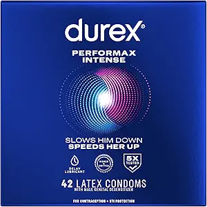 Durex Performax Intense Condoms for Men, Ribbed Latex Condoms, 42 Count